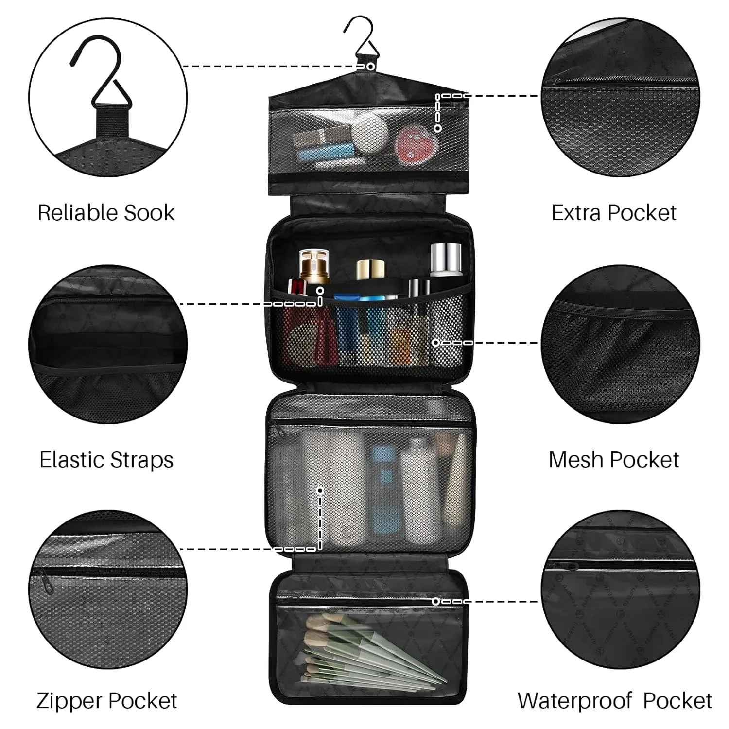 Modern Mosaic Abstract Geometric Texture Backdrop Textiles 1 PC Hanging Travel Wash bag with Handles, Portable Makeup Organizer Brush Storage Case Portable Travel Cosmetic with Hook L