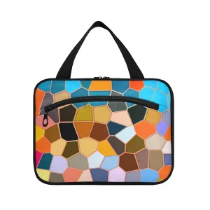 Modern Mosaic Abstract Geometric Texture Backdrop Textiles 1 PC Hanging Travel Wash bag with Handles, Portable Makeup Organizer Brush Storage Case Portable Travel Cosmetic with Hook L