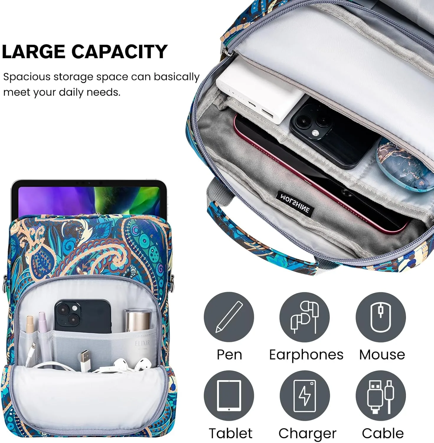 MOLSHINE 9-11.6 Inch Tablet Sleeve Bag Pouch with Handle & Shoulder Strap,Carrying Case for Laptop,iPad,Samsung Galaxy Tab