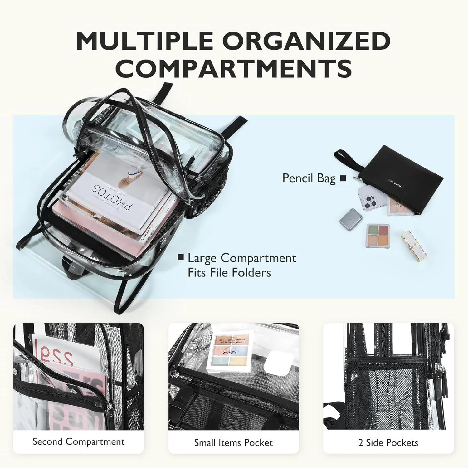 mommore Clear Backpack Heavy Duty Thick PVC Clear Bookbag for School with Pencil Bag Transparent Backpack See-Through Bag