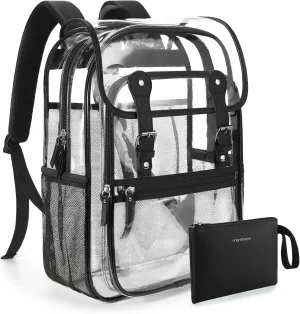 mommore Clear Backpack Heavy Duty Thick PVC Clear Bookbag for School with Pencil Bag Transparent Backpack See-Through Bag