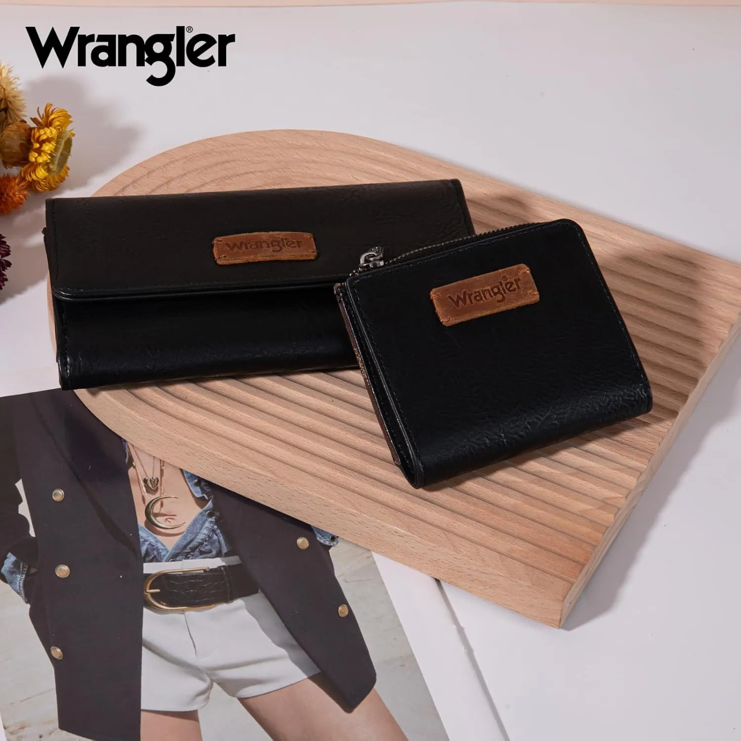 Montana West X Wrangler Women's Wallets Set RFID Blocking Wallet Women Large Capacity Black Wallet with ID Window Birthday Anniversary