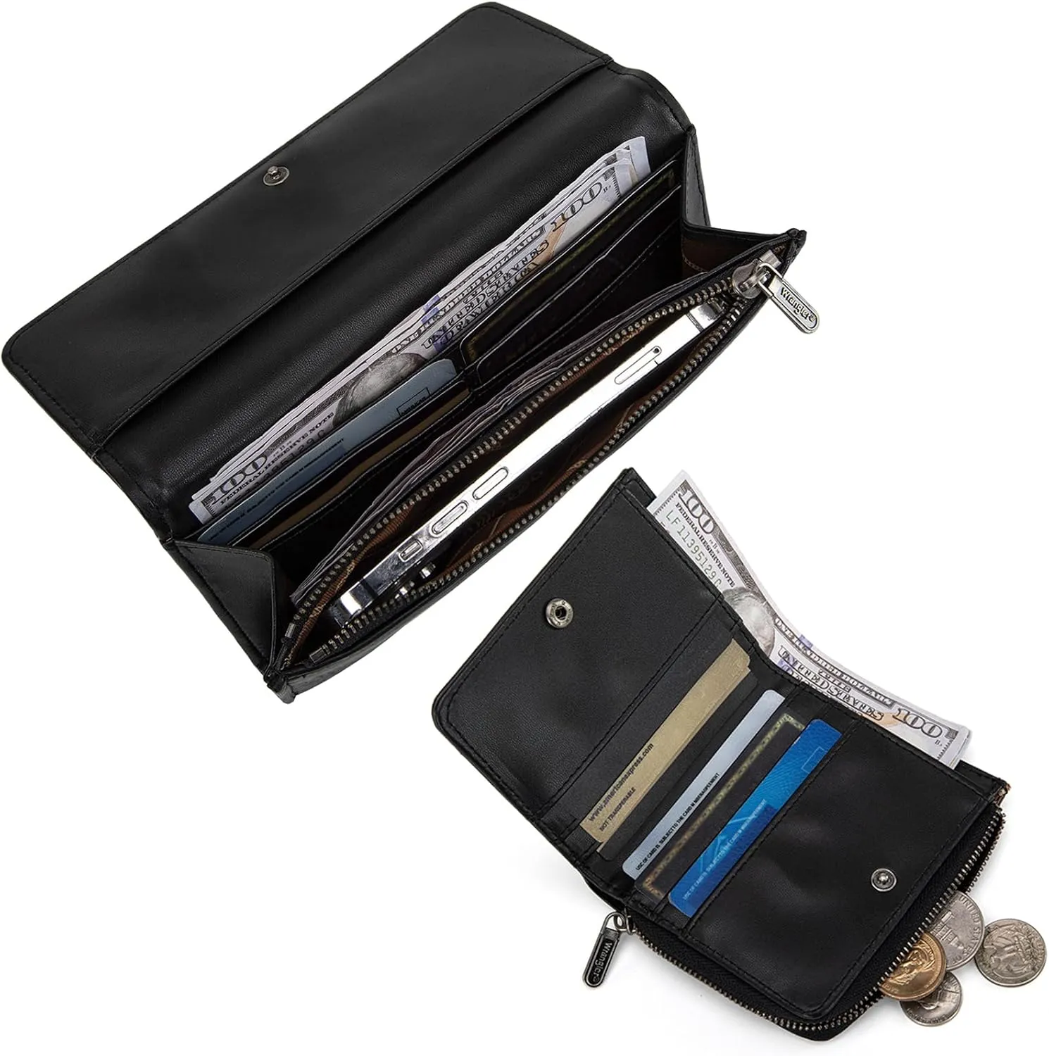 Montana West X Wrangler Women's Wallets Set RFID Blocking Wallet Women Large Capacity Black Wallet with ID Window Birthday Anniversary
