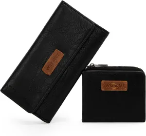 Montana West X Wrangler Women's Wallets Set RFID Blocking Wallet Women Large Capacity Black Wallet with ID Window Birthday Anniversary