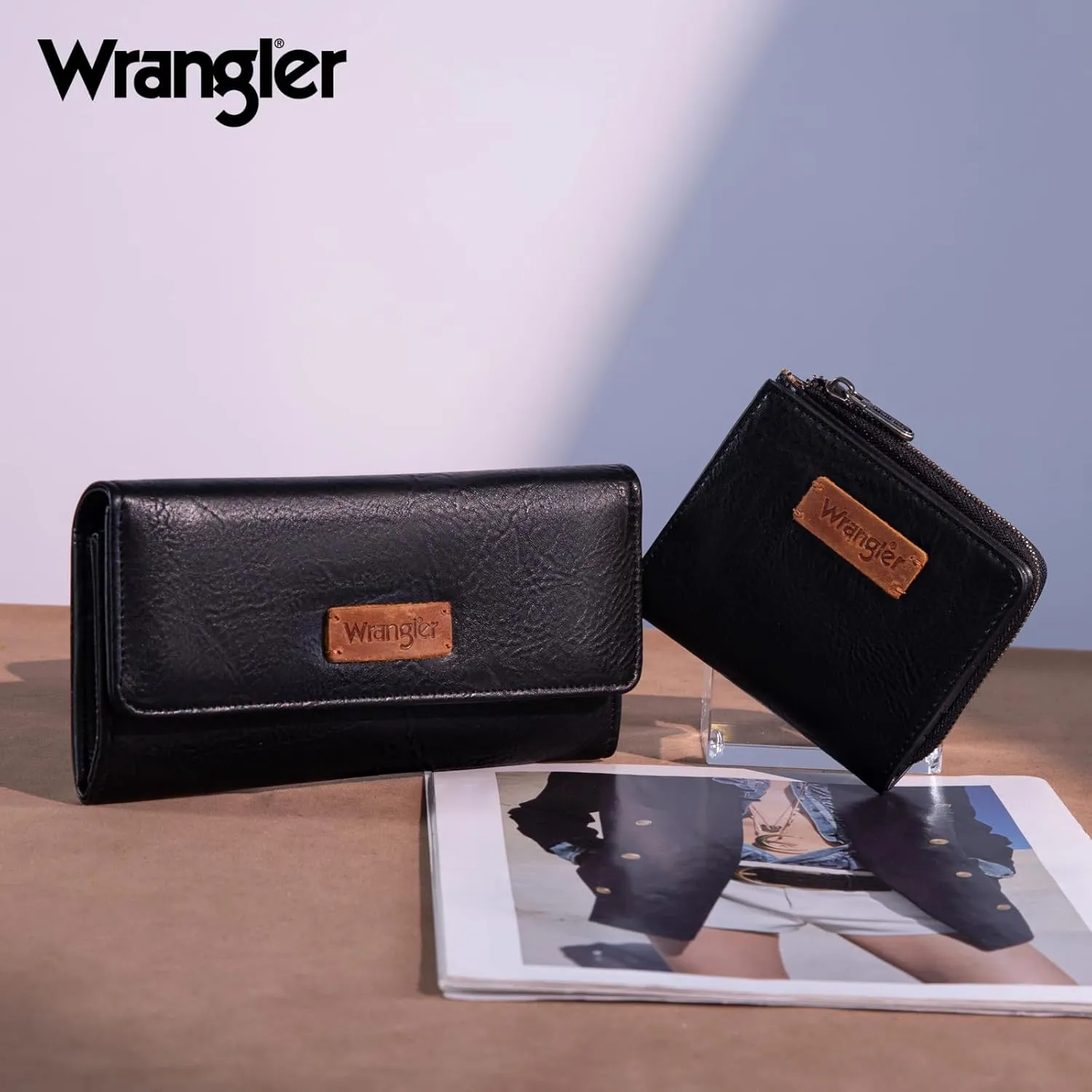 Montana West X Wrangler Women's Wallets Set RFID Blocking Wallet Women Large Capacity Black Wallet with ID Window Birthday Anniversary