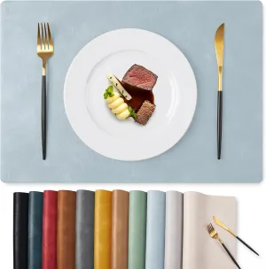 MOSAYT Vinyl Placemats Set of 6-12 X 17 Inch - Faux Leather 100% Waterproof Oil-Proof Wipeable PU Place Mats, Heat Resistant Reversible Table Mats for Kitchen, Dining, Outdoor (Sky Blue)