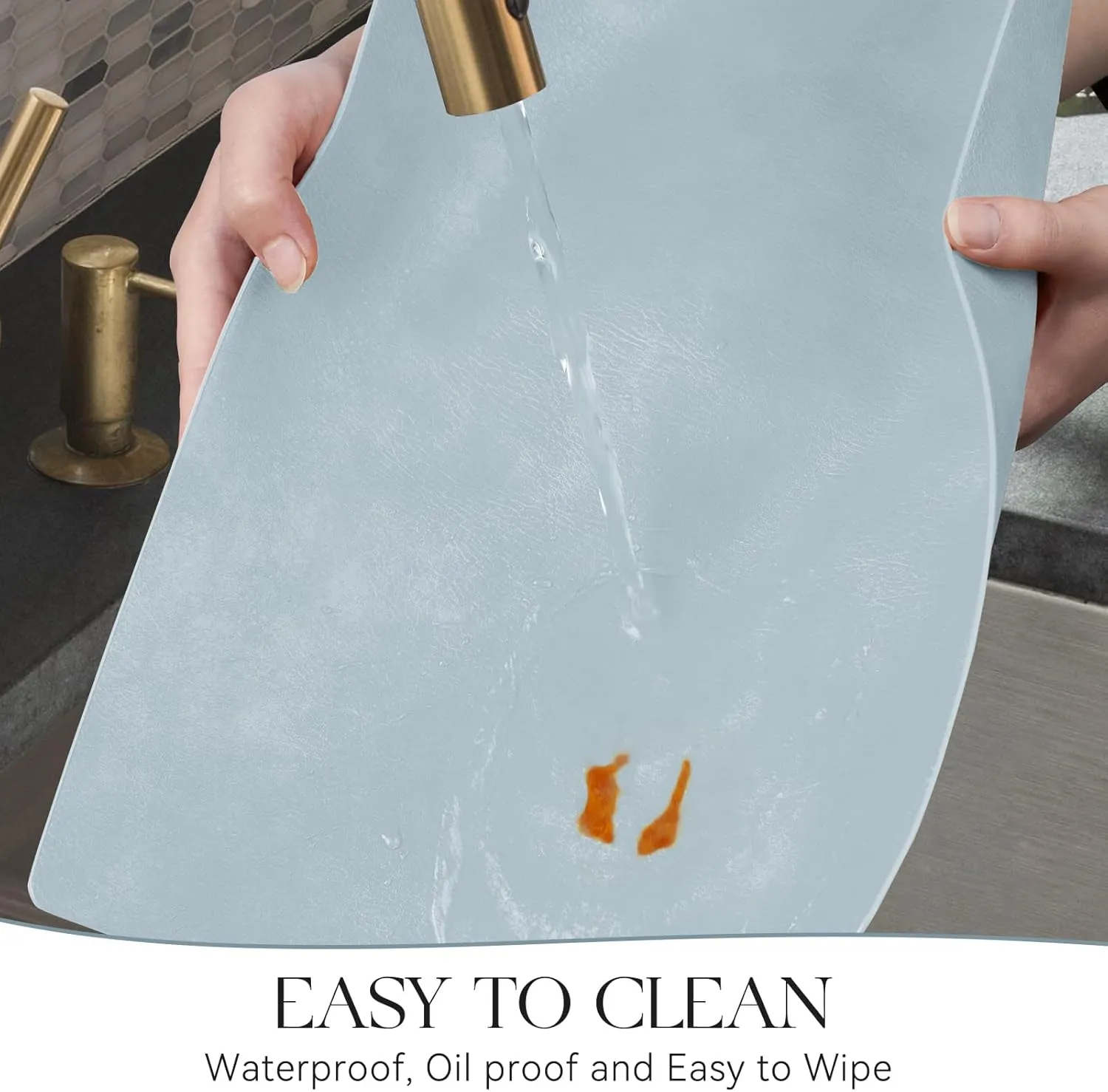 MOSAYT Vinyl Placemats Set of 6-12 X 17 Inch - Faux Leather 100% Waterproof Oil-Proof Wipeable PU Place Mats, Heat Resistant Reversible Table Mats for Kitchen, Dining, Outdoor (Sky Blue)