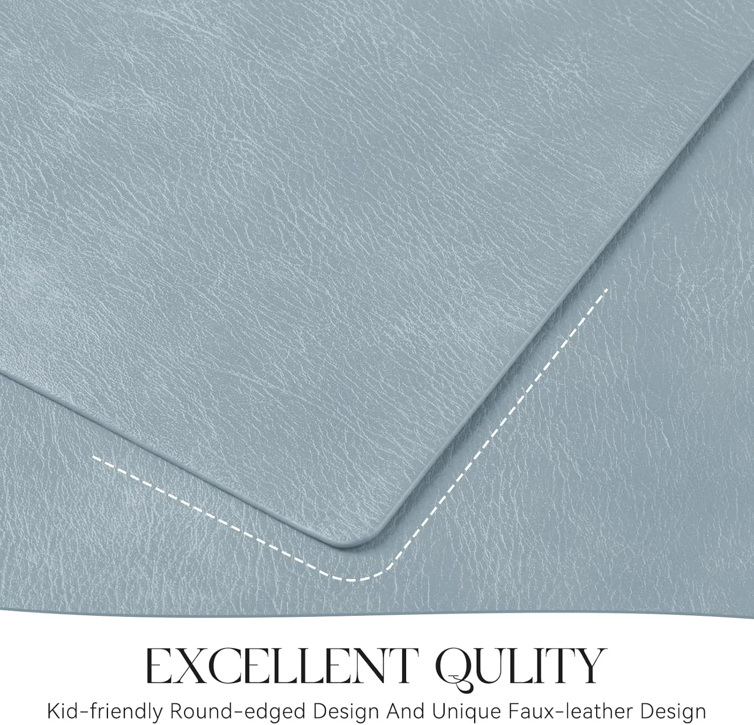 MOSAYT Vinyl Placemats Set of 6-12 X 17 Inch - Faux Leather 100% Waterproof Oil-Proof Wipeable PU Place Mats, Heat Resistant Reversible Table Mats for Kitchen, Dining, Outdoor (Sky Blue)