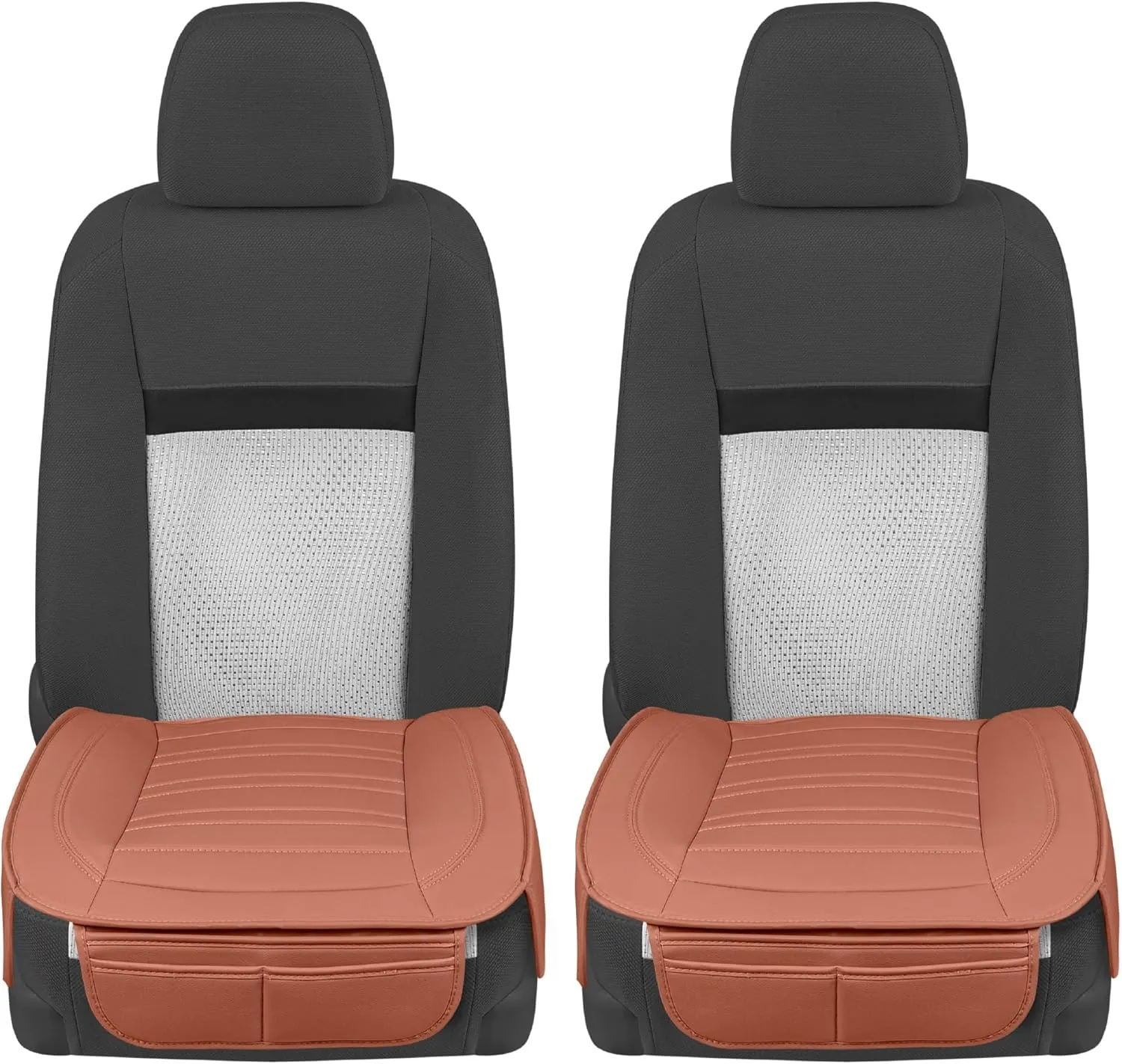 Motor Trend Faux Leather Front Seat Cover for Cars - Set of 2 Brown Front Car Seat Covers for SUV & Truck with Storage Pockets - Automotive Car Seat Cover Protector - for Bottom Cushion Coverage Only