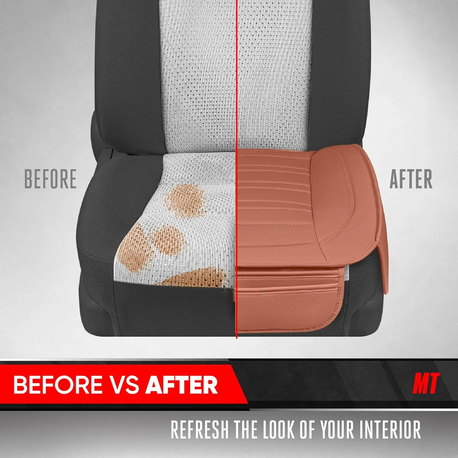 Motor Trend Faux Leather Front Seat Cover for Cars - Set of 2 Brown Front Car Seat Covers for SUV & Truck with Storage Pockets - Automotive Car Seat Cover Protector - for Bottom Cushion Coverage Only
