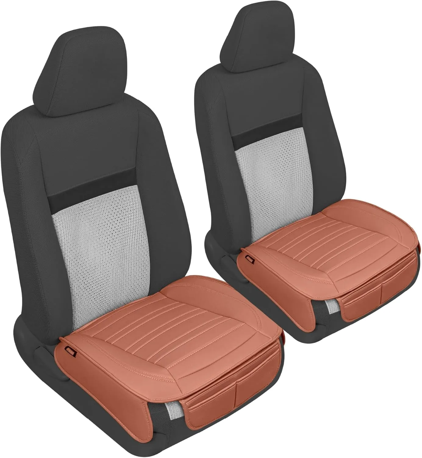 Motor Trend Faux Leather Front Seat Cover for Cars - Set of 2 Brown Front Car Seat Covers for SUV & Truck with Storage Pockets - Automotive Car Seat Cover Protector - for Bottom Cushion Coverage Only
