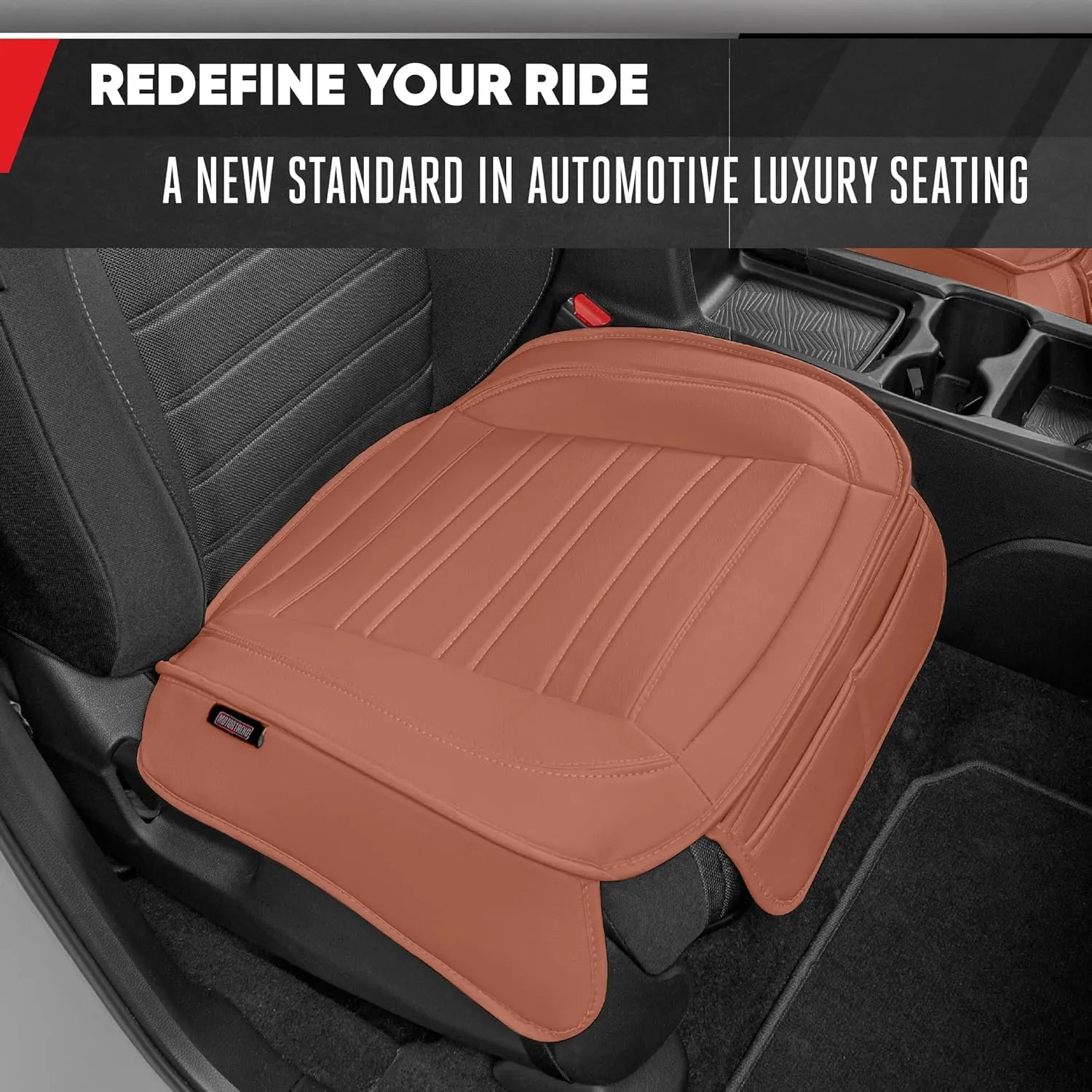 Motor Trend Faux Leather Front Seat Cover for Cars - Set of 2 Brown Front Car Seat Covers for SUV & Truck with Storage Pockets - Automotive Car Seat Cover Protector - for Bottom Cushion Coverage Only