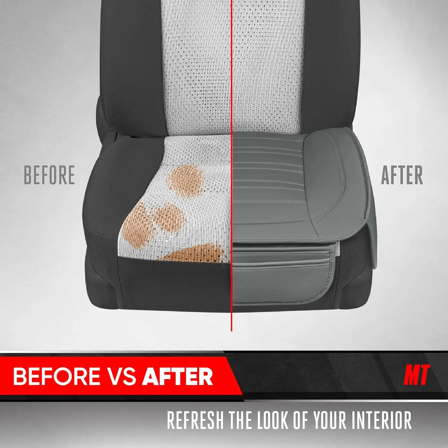 Motor Trend Seat Covers for Cars Trucks SUV, Faux Leather 2-Pack Gray Padded Car Seat Covers with Storage Pockets, Premium Interior Seat Cover
