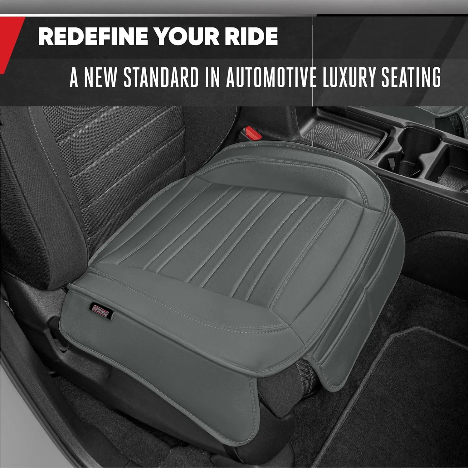 Motor Trend Seat Covers for Cars Trucks SUV, Faux Leather 2-Pack Gray Padded Car Seat Covers with Storage Pockets, Premium Interior Seat Cover