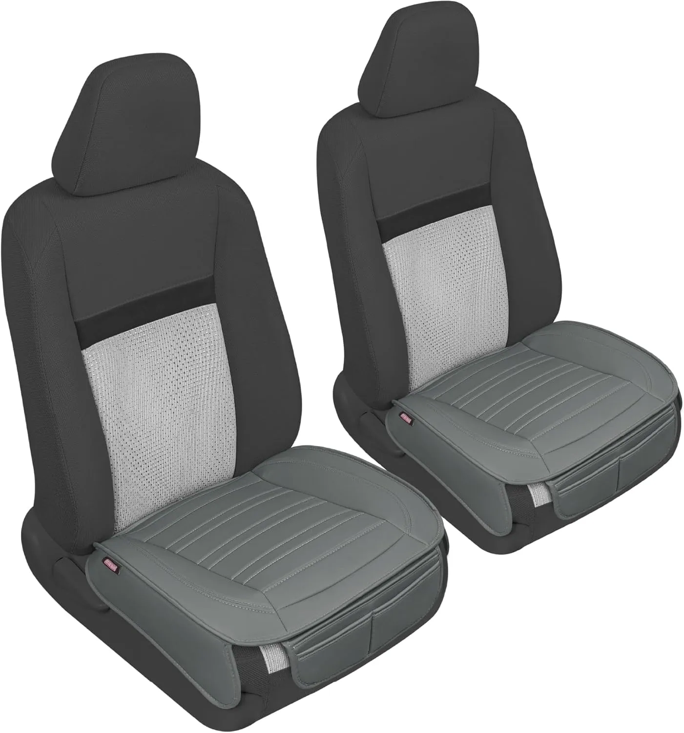 Motor Trend Seat Covers for Cars Trucks SUV, Faux Leather 2-Pack Gray Padded Car Seat Covers with Storage Pockets, Premium Interior Seat Cover