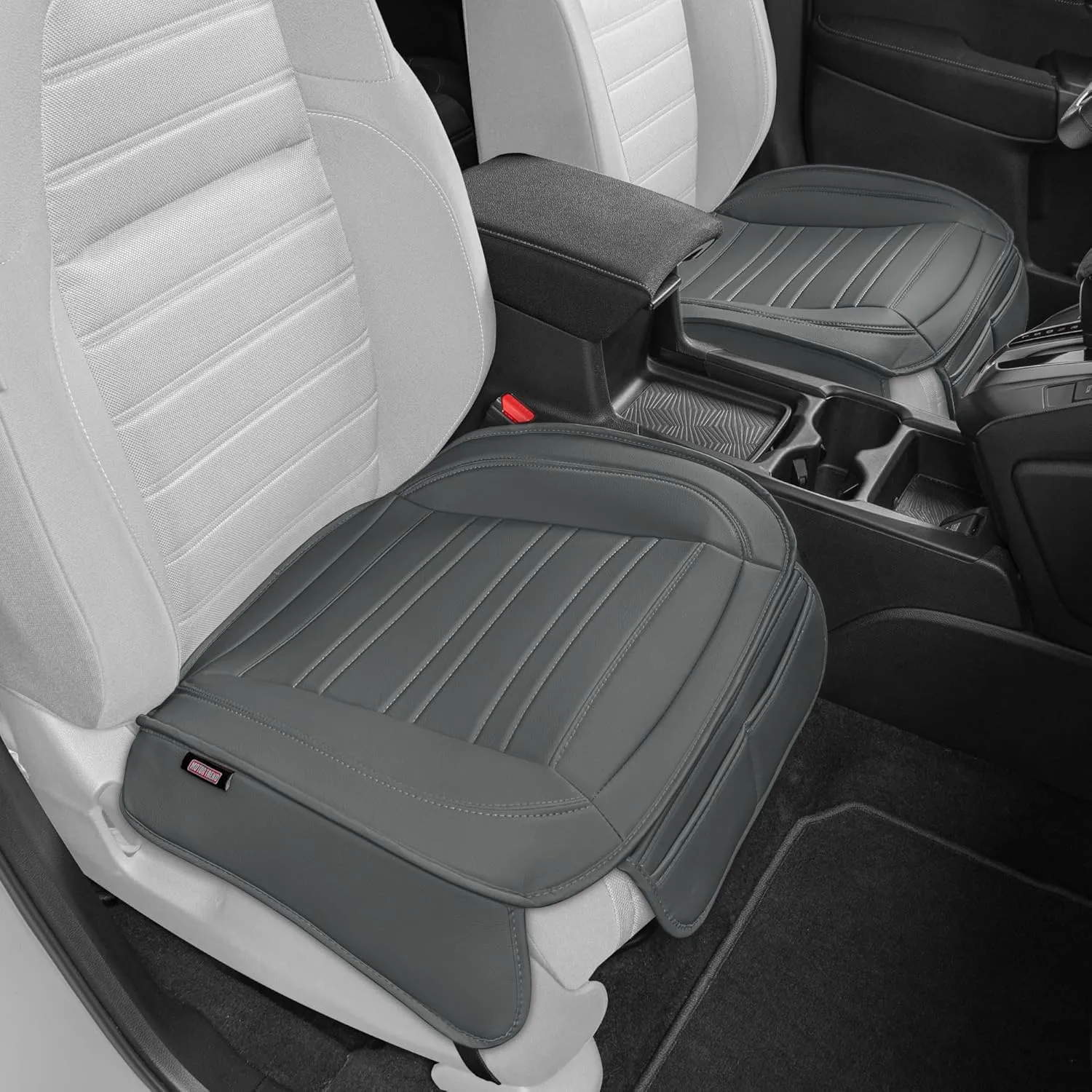 Motor Trend Seat Covers for Cars Trucks SUV, Faux Leather 2-Pack Gray Padded Car Seat Covers with Storage Pockets, Premium Interior Seat Cover