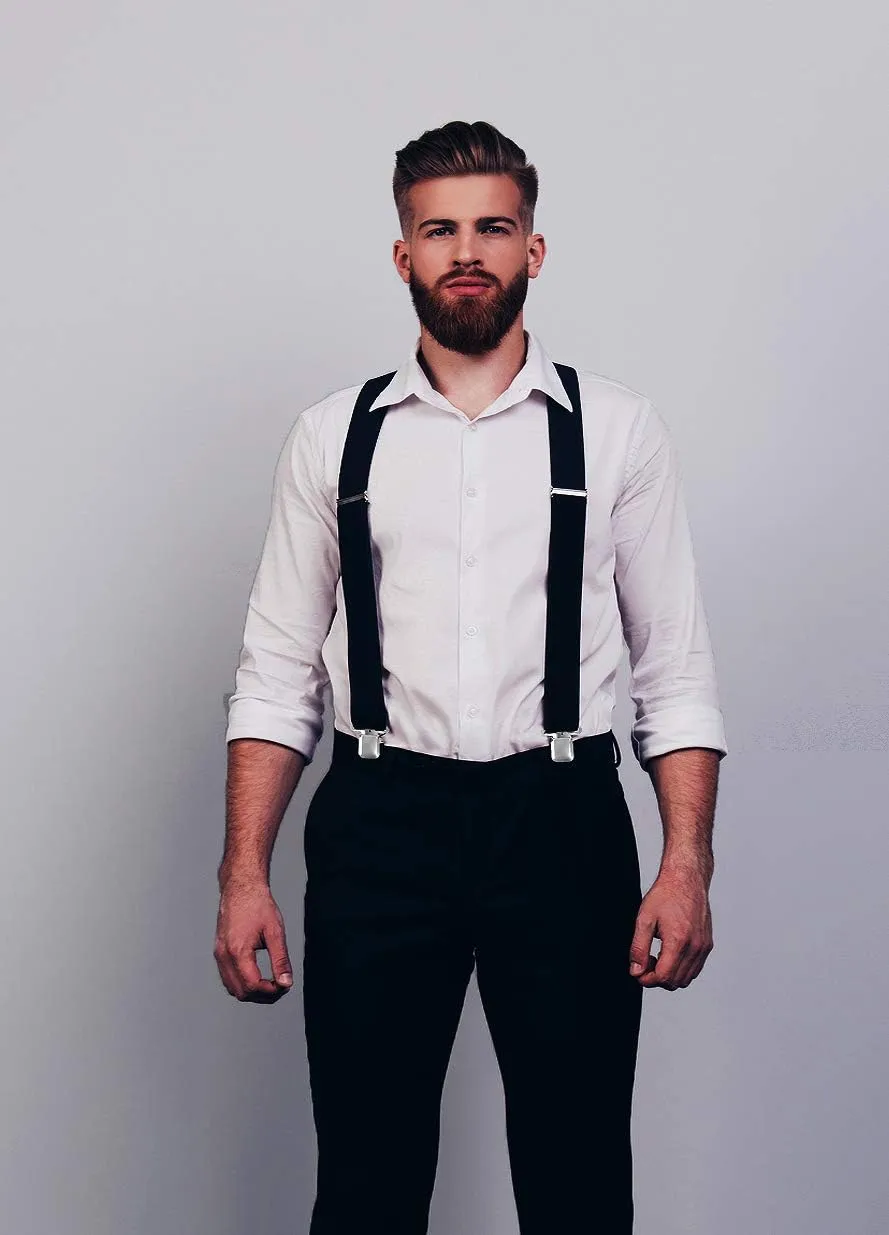 Moulen Men's X-Back 2 Inches Wide Heavy Duty Clips Adjustable Suspenders