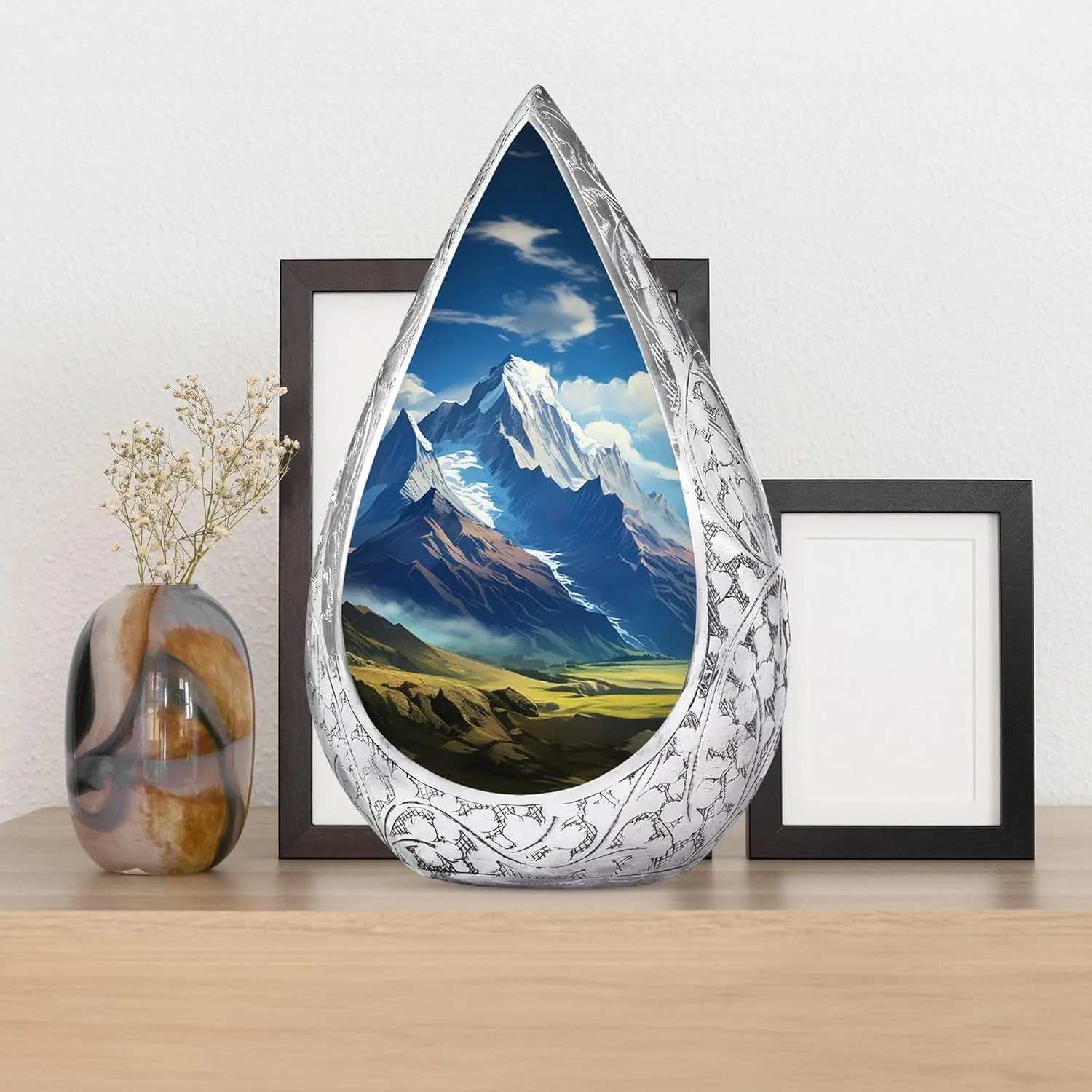 Mountain Cremation Urn for Human Ashes Grandpa & Grandma - Decorative Large Memorial Blue Drop Urns for Ashes Adult Male (10 Inch)
