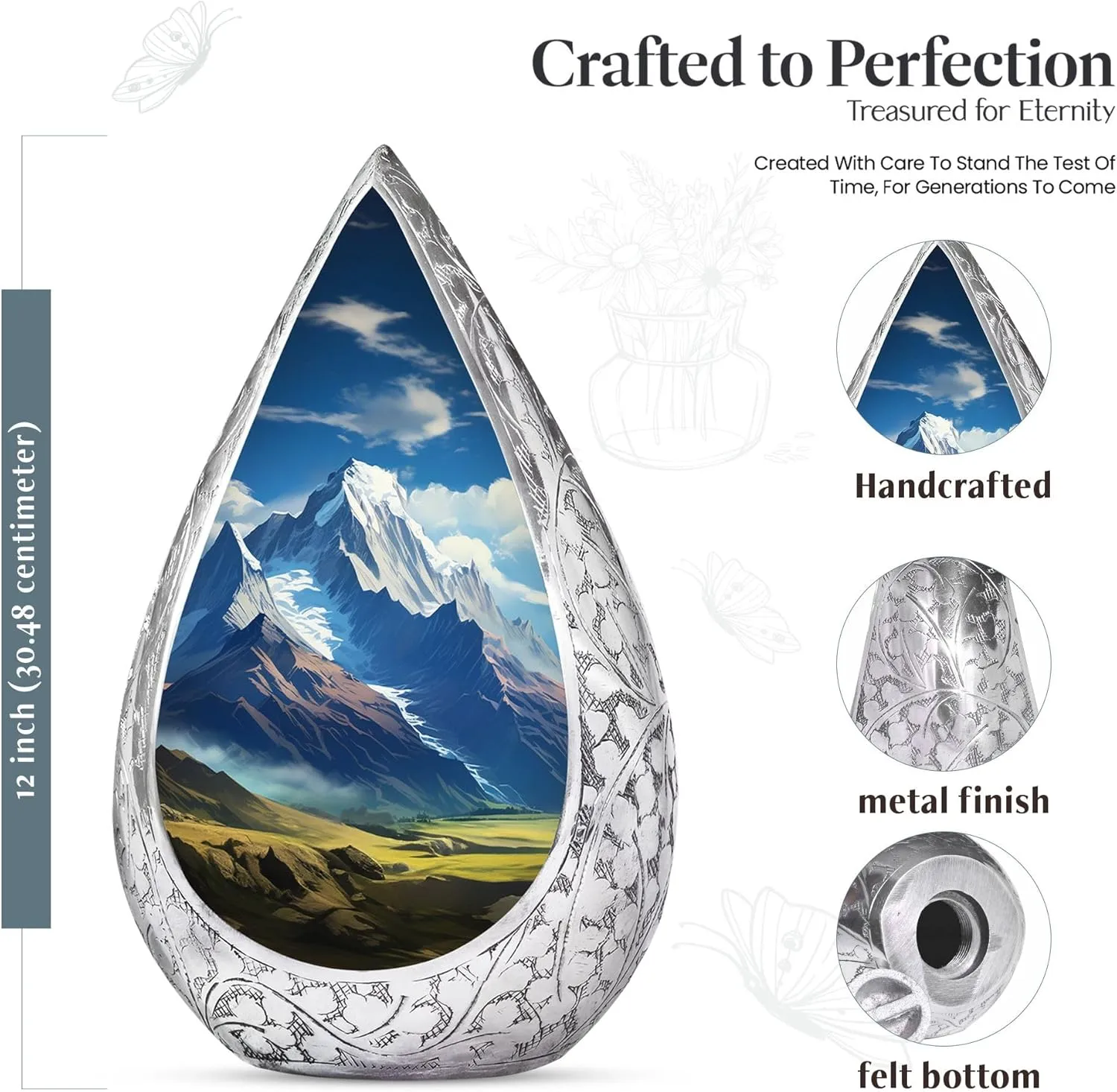 Mountain Cremation Urn for Human Ashes Grandpa & Grandma - Decorative Large Memorial Blue Drop Urns for Ashes Adult Male (10 Inch)