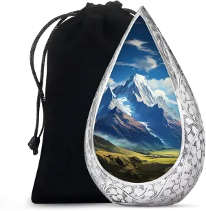 Mountain Cremation Urn for Human Ashes Grandpa & Grandma - Decorative Large Memorial Blue Drop Urns for Ashes Adult Male (10 Inch)