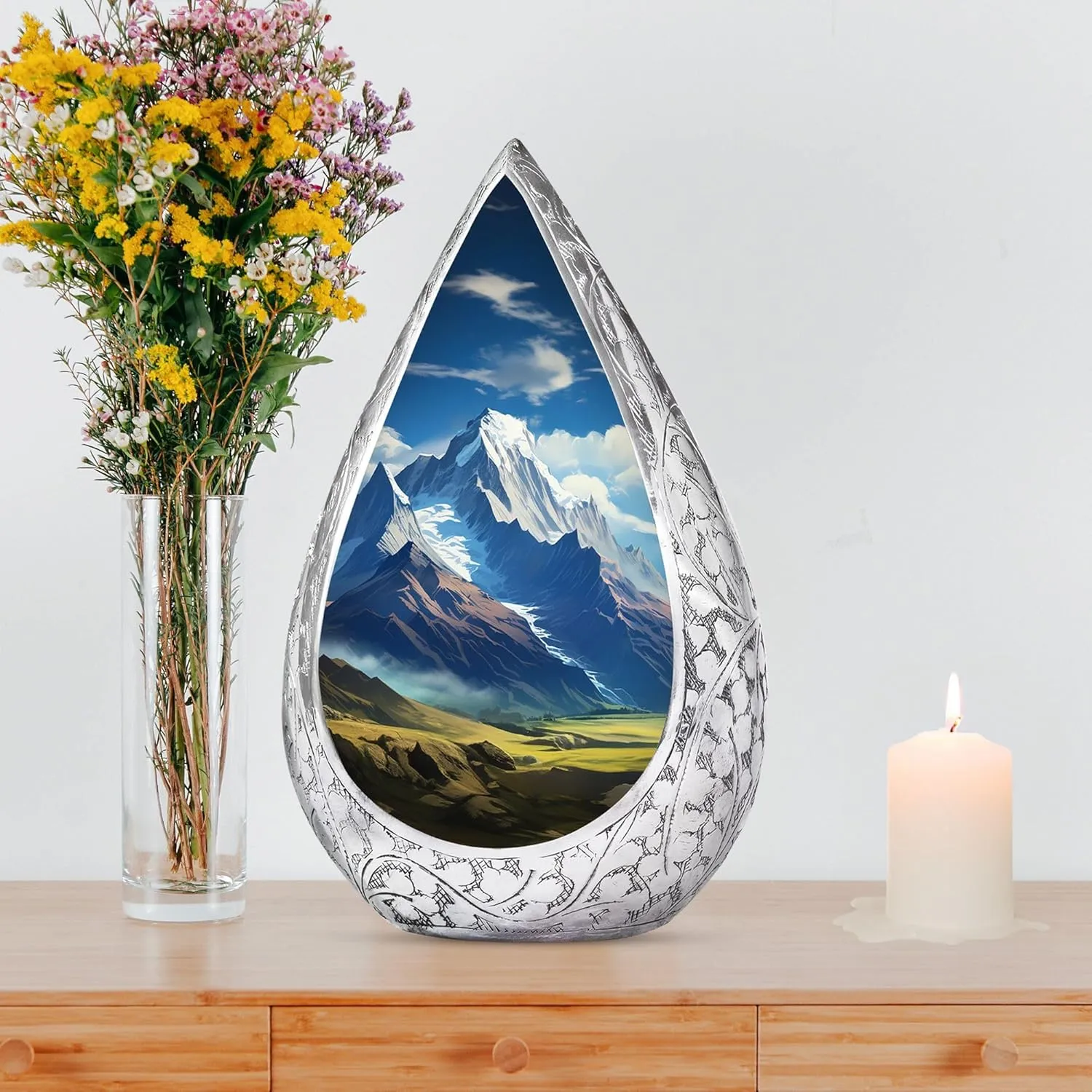 Mountain Cremation Urn for Human Ashes Grandpa & Grandma - Decorative Large Memorial Blue Drop Urns for Ashes Adult Male (10 Inch)
