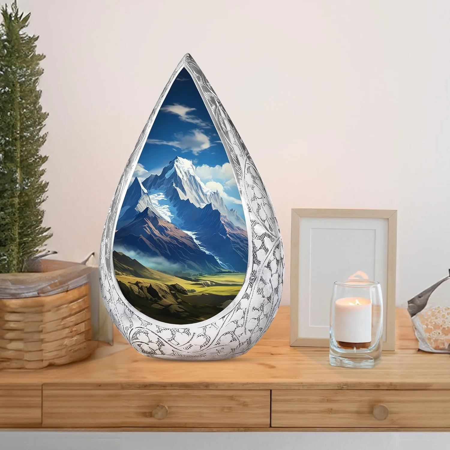 Mountain Cremation Urn for Human Ashes Grandpa & Grandma - Decorative Large Memorial Blue Drop Urns for Ashes Adult Male (10 Inch)