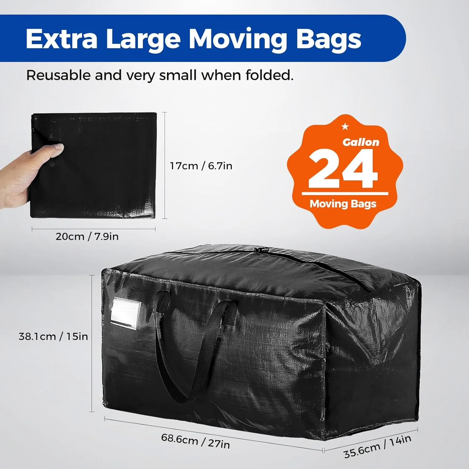 Moving Bags Heavy Duty Extra Large, Black Moving Bags With Durable Zipper & Strong Handles, Packing Bags for College, Storage Bags for Clothes, Alternative For Moving Boxes (Black, 8 Pack)