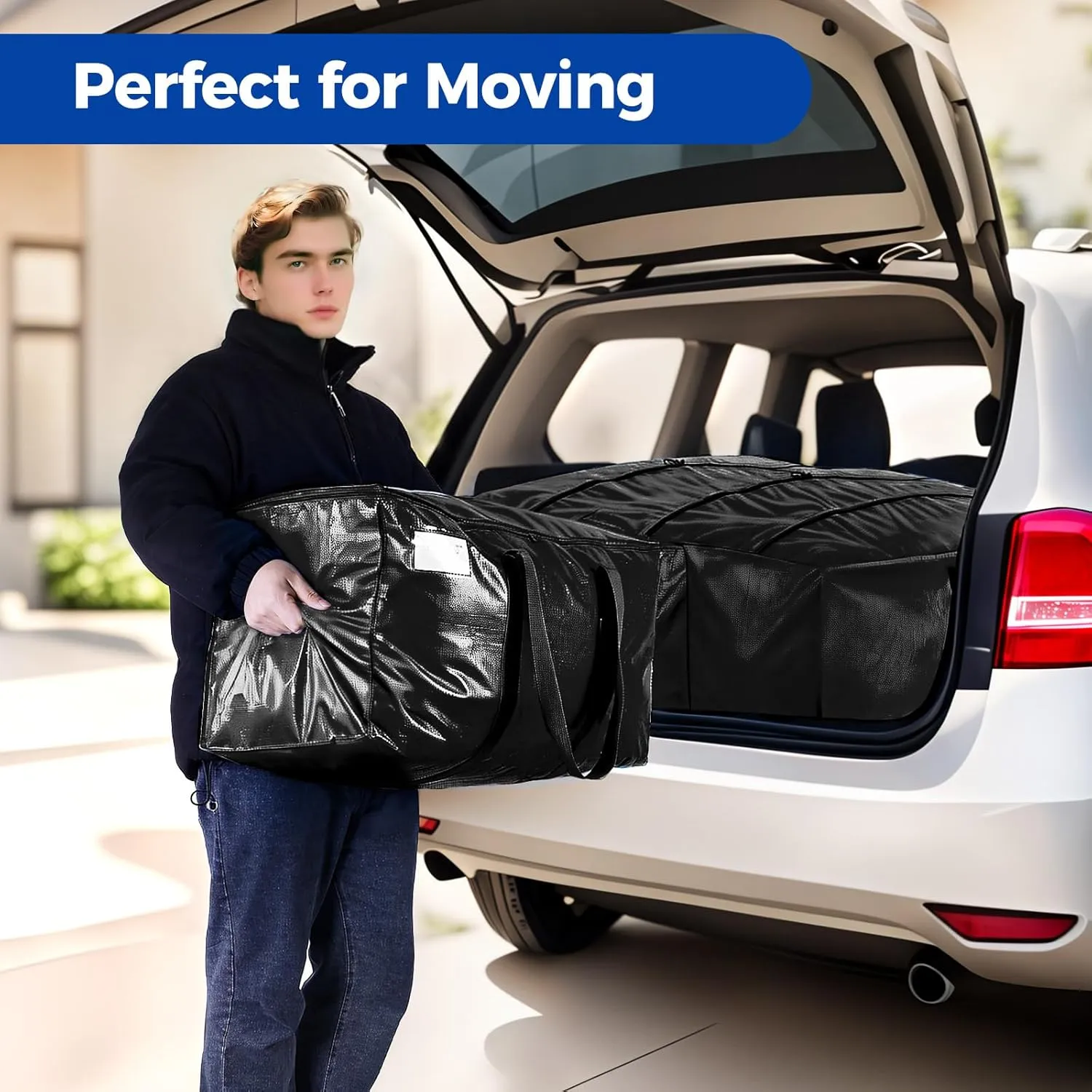 Moving Bags Heavy Duty Extra Large, Black Moving Bags With Durable Zipper & Strong Handles, Packing Bags for College, Storage Bags for Clothes, Alternative For Moving Boxes (Black, 8 Pack)