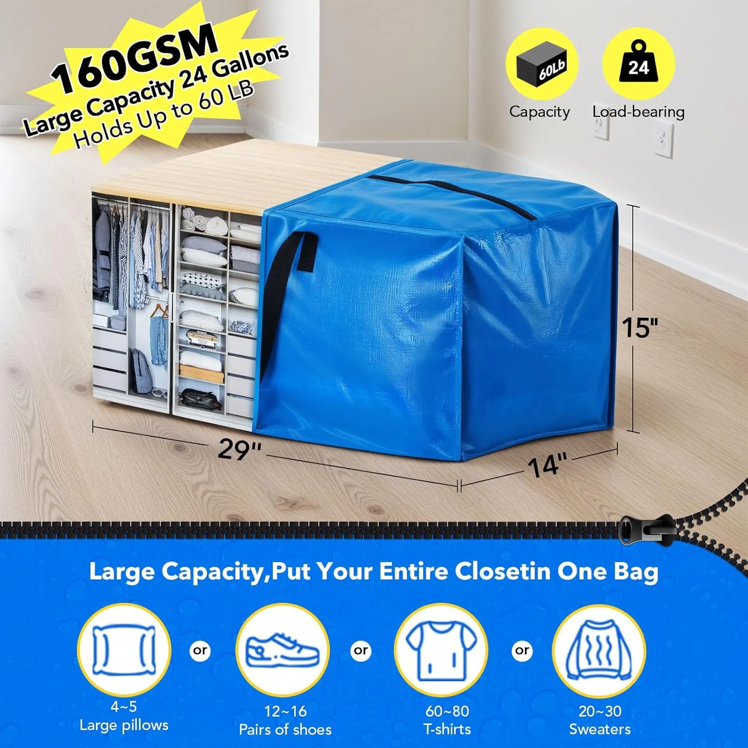 Moving Bags Heavy Duty,Extra Large Moving Bags for Travel/College Packing/Storage/Organization/Seasonal Clothes & Bedding Storage,Moving Supplies Bins,Compatible with Ikea Frakta Cart (Blue,10 Pack)