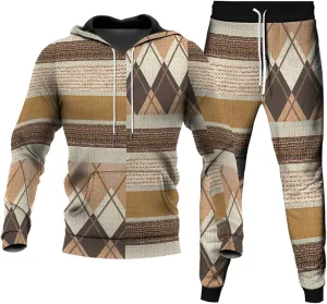Muscularfit Long Sleeve Two Piece Gym Sets Running Sports Tracksuit Set Vintage Color Block Long Sleeve Hooded Sweatshirt Set