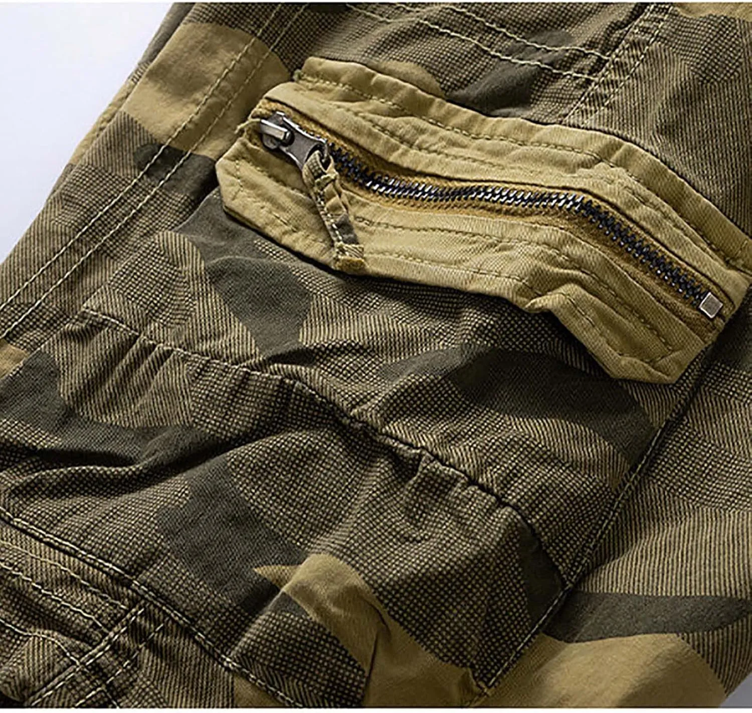 Muscularfit Men Shorts Casual Drawstring Elastic Waist Camouflage Cargo Shorts Cotton Multi Pockets Solid Camo Tooling Shorts