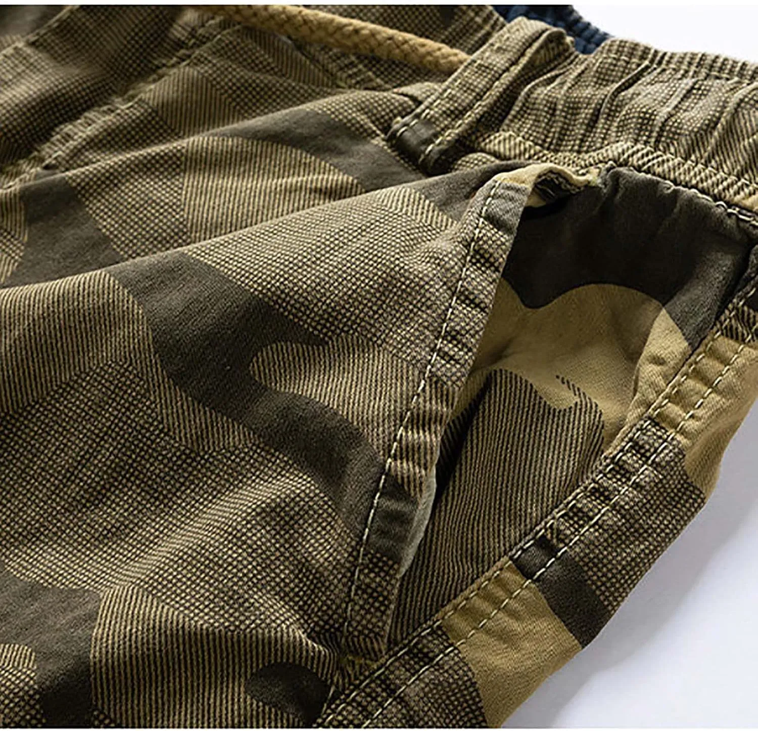Muscularfit Men Shorts Casual Drawstring Elastic Waist Camouflage Cargo Shorts Cotton Multi Pockets Solid Camo Tooling Shorts