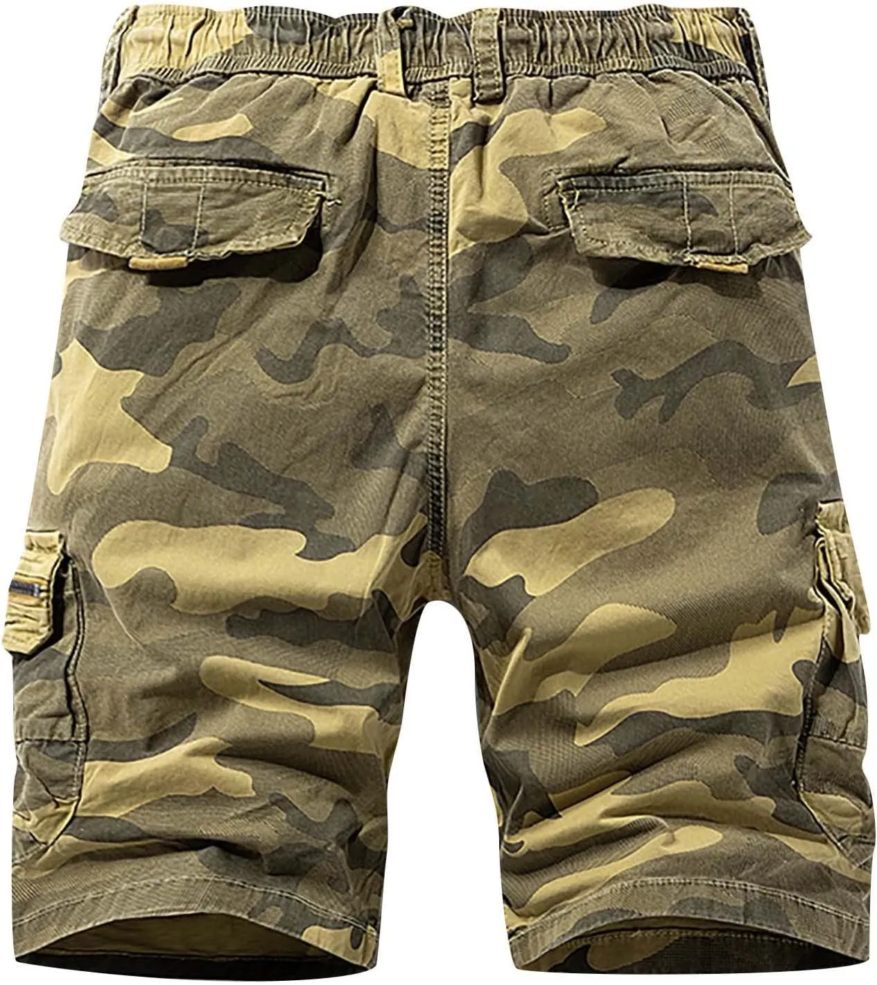 Muscularfit Men Shorts Casual Drawstring Elastic Waist Camouflage Cargo Shorts Cotton Multi Pockets Solid Camo Tooling Shorts