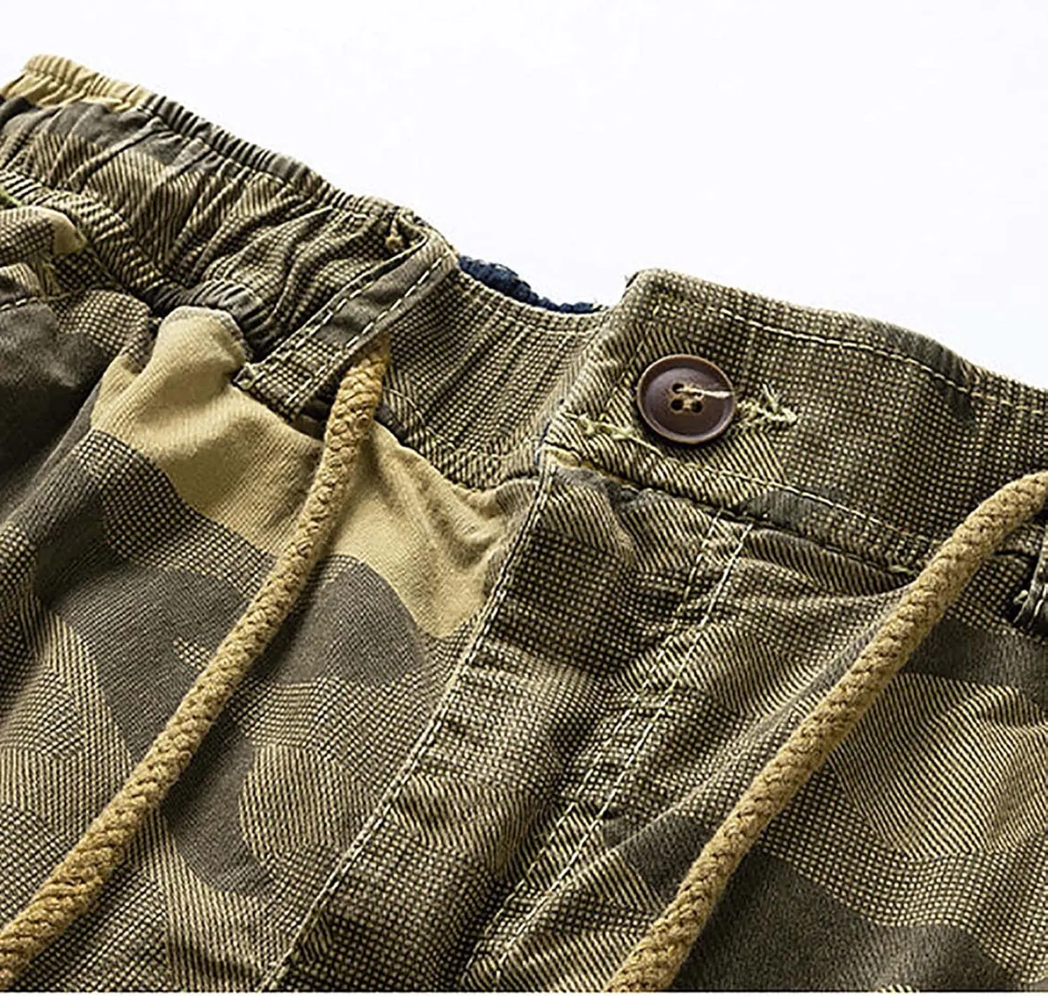 Muscularfit Men Shorts Casual Drawstring Elastic Waist Camouflage Cargo Shorts Cotton Multi Pockets Solid Camo Tooling Shorts
