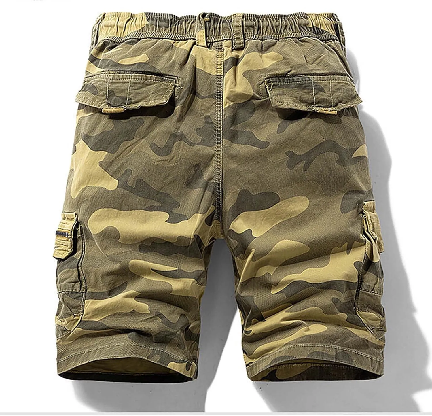 Muscularfit Men Shorts Casual Drawstring Elastic Waist Camouflage Cargo Shorts Cotton Multi Pockets Solid Camo Tooling Shorts
