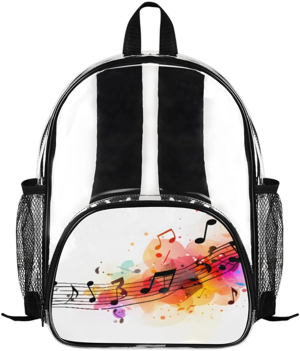 Musical Notation Clear Backpack 14" Small Clear Bag Waterproof PVC Mini Bookbags Women Transparent Mini Bag, Casual Daypack for Work, Travel, Beach