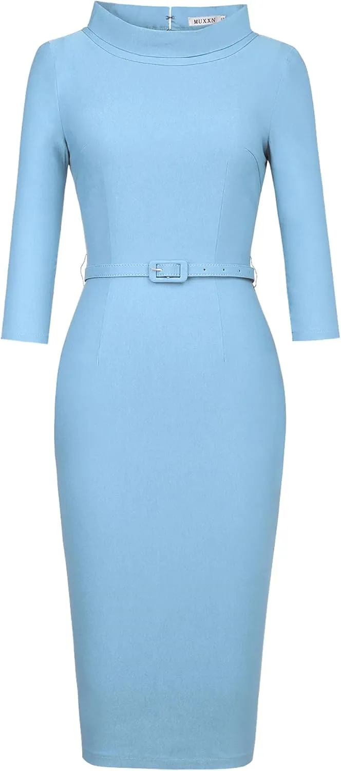 MUXXN Women's 1950s Vintage 3/4 Sleeve Elegant Collar Cocktail Evening Dress