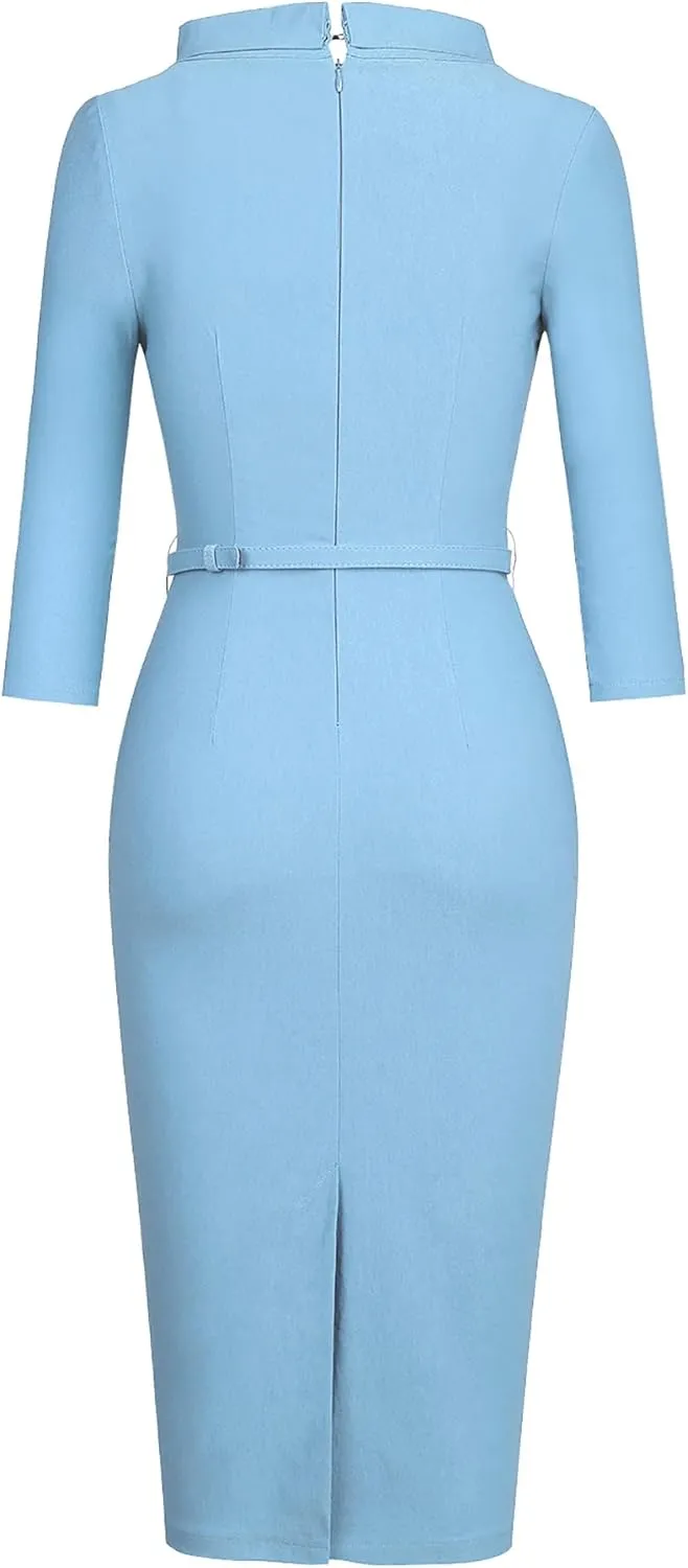 MUXXN Women's 1950s Vintage 3/4 Sleeve Elegant Collar Cocktail Evening Dress