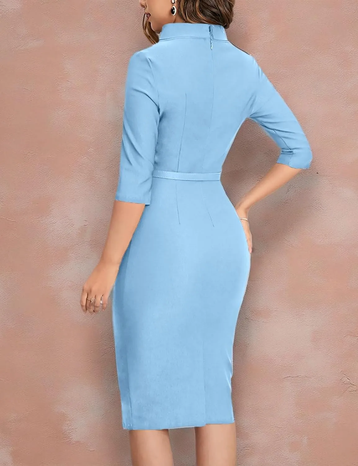 MUXXN Women's 1950s Vintage 3/4 Sleeve Elegant Collar Cocktail Evening Dress