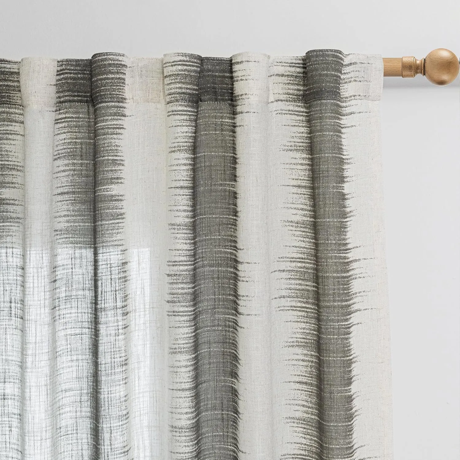 MYSKY HOME Curtains for Bedroom Windows 84 Inch, Farmhouse Drapes Lines Printed Linen Sheer Curtains Light Filtering Privacy Protect Modern Style Room Divider Curtains, 50"x84", Khaki, 2 PCs