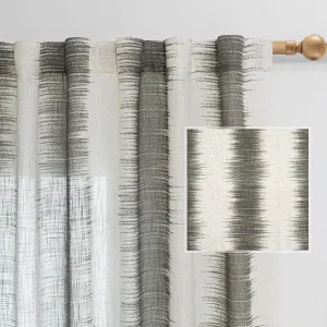 MYSKY HOME Curtains for Bedroom Windows 84 Inch, Farmhouse Drapes Lines Printed Linen Sheer Curtains Light Filtering Privacy Protect Modern Style Room Divider Curtains, 50"x84", Khaki, 2 PCs