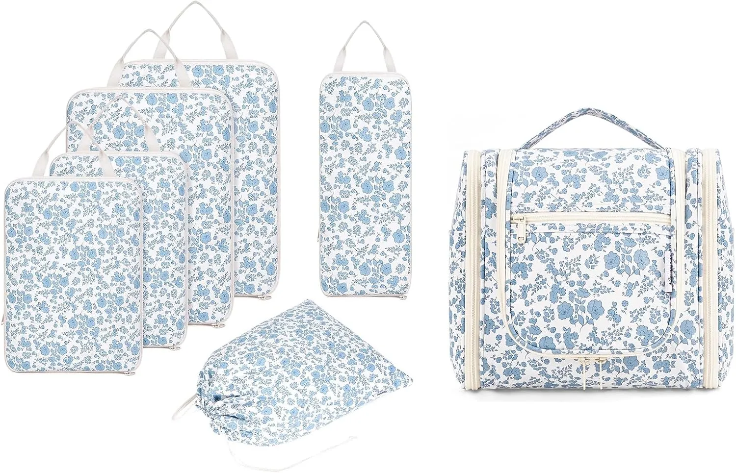Narwey Hanging Travel Toiletry Bag with 6 Set Compression Packing Cubes