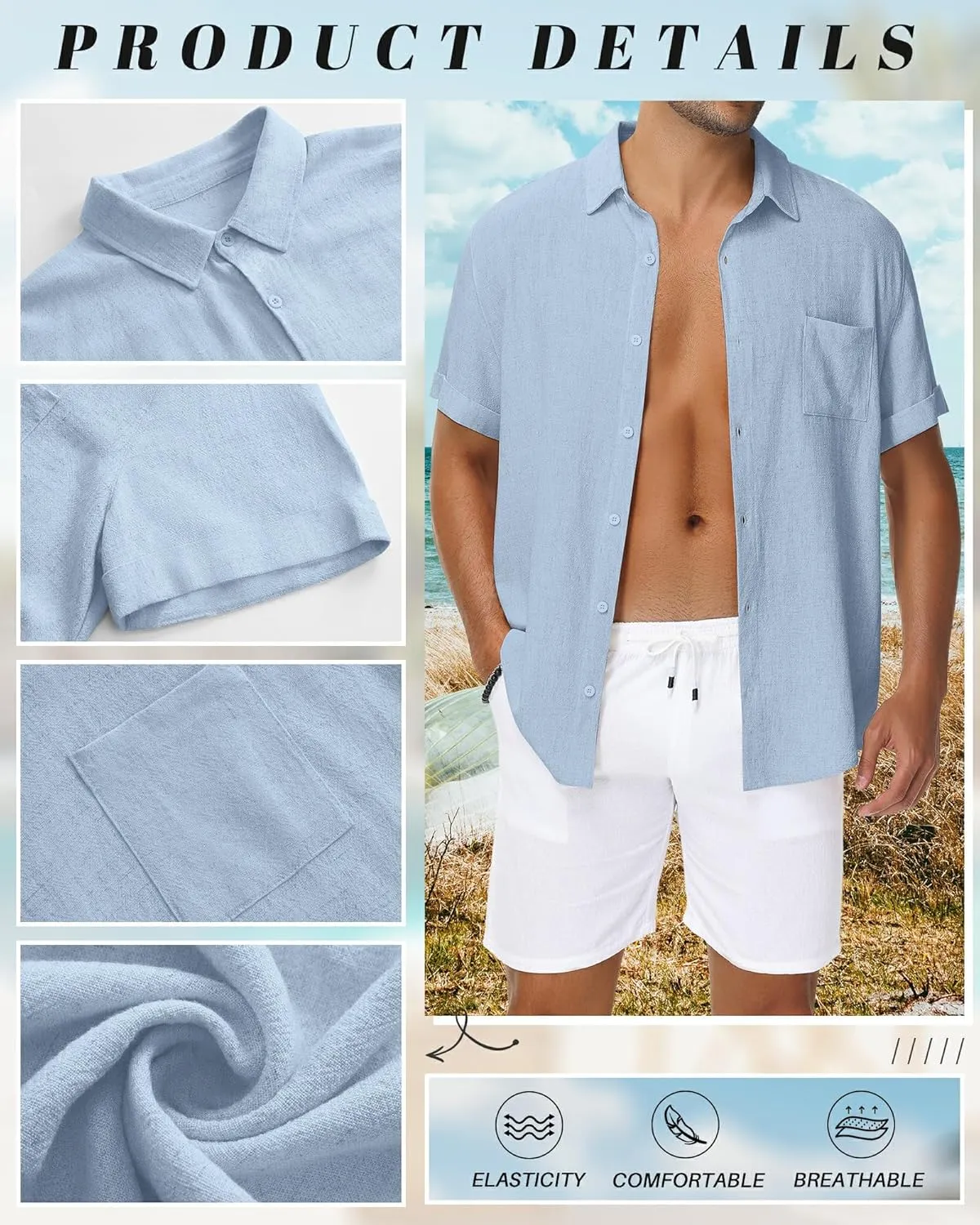 Neer Men's Big and Tall Cotton Linen Shirts M-7XL Short Sleeve Casual Button Down Blouses with Pocket Summer Beach Tops