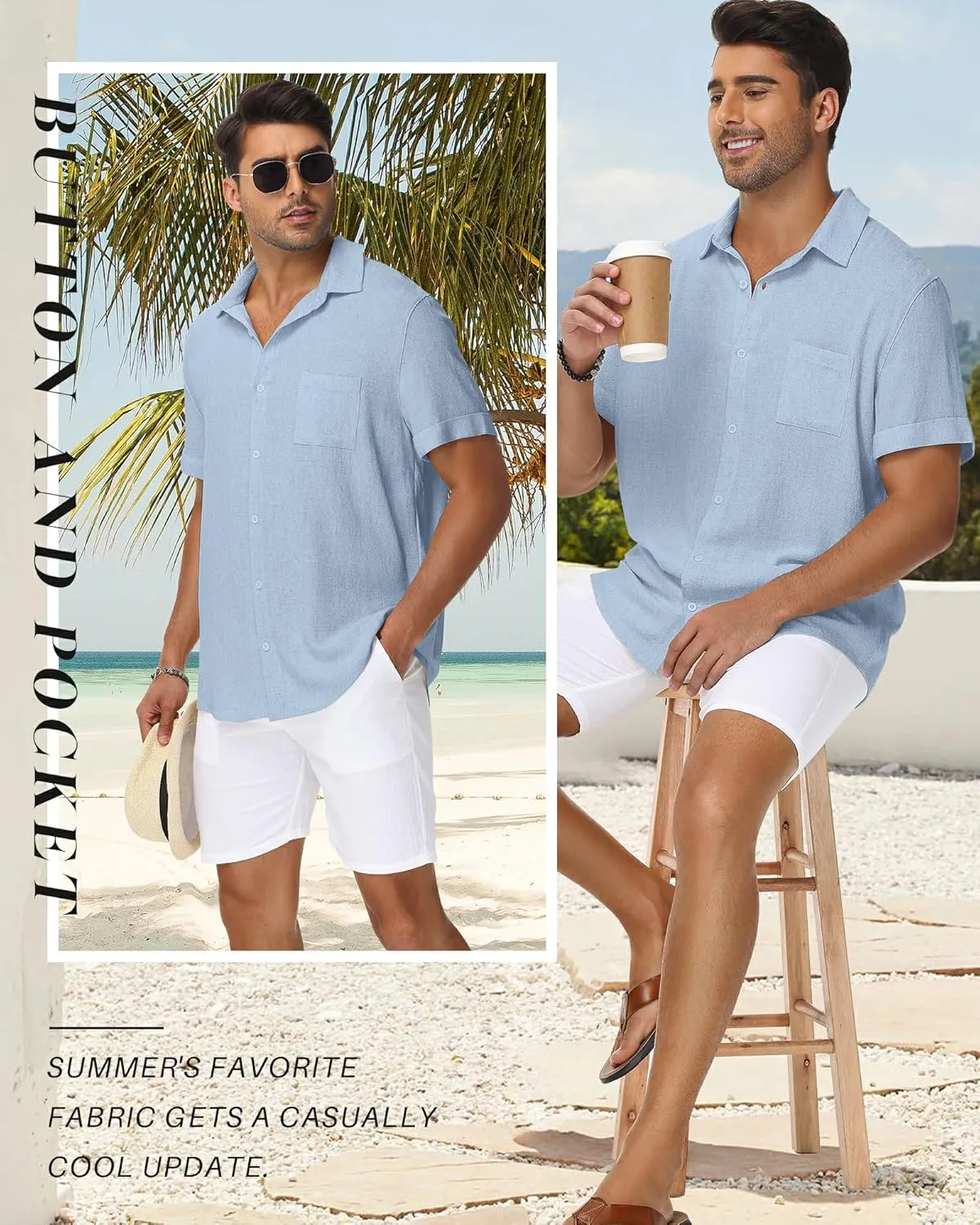 Neer Men's Big and Tall Cotton Linen Shirts M-7XL Short Sleeve Casual Button Down Blouses with Pocket Summer Beach Tops