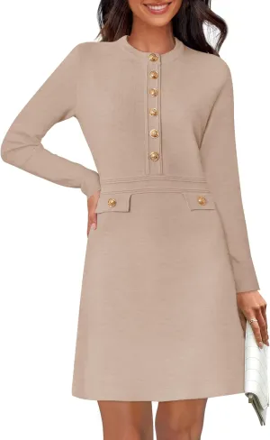 NENONA Women's 2025 Fall Sweater Dress Winter Long Sleeve Button Elegant Formal Party Mini Dresses