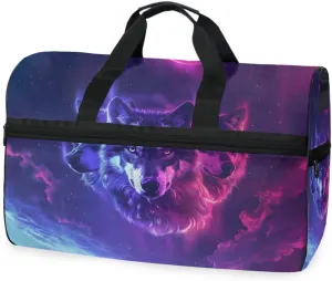 Neon Wolves Travel Duffel Bag Luggage Sports Gym Bags With Shoes Compartment Large Capacity Lightweight Duffle Bag For Men Women