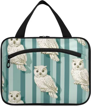 Neutral Owl Turquoise Striped hanging personal item travel bag with hook, designer essentials shaving kit bags for men for adults work bolso para maquillaje de mujer L