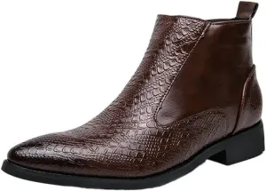 New Ankle Boots For Men Round Toe Faux Crocodile Embossed PU Leather Anti-slip Slip On Waterproof Non Slip Work