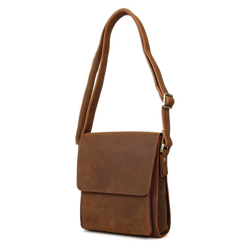 New Fashion Messenger Bags Vintage Leather Bags For Men Crazy Horse Leather Messenger Crossbody Side Shoulder Bag