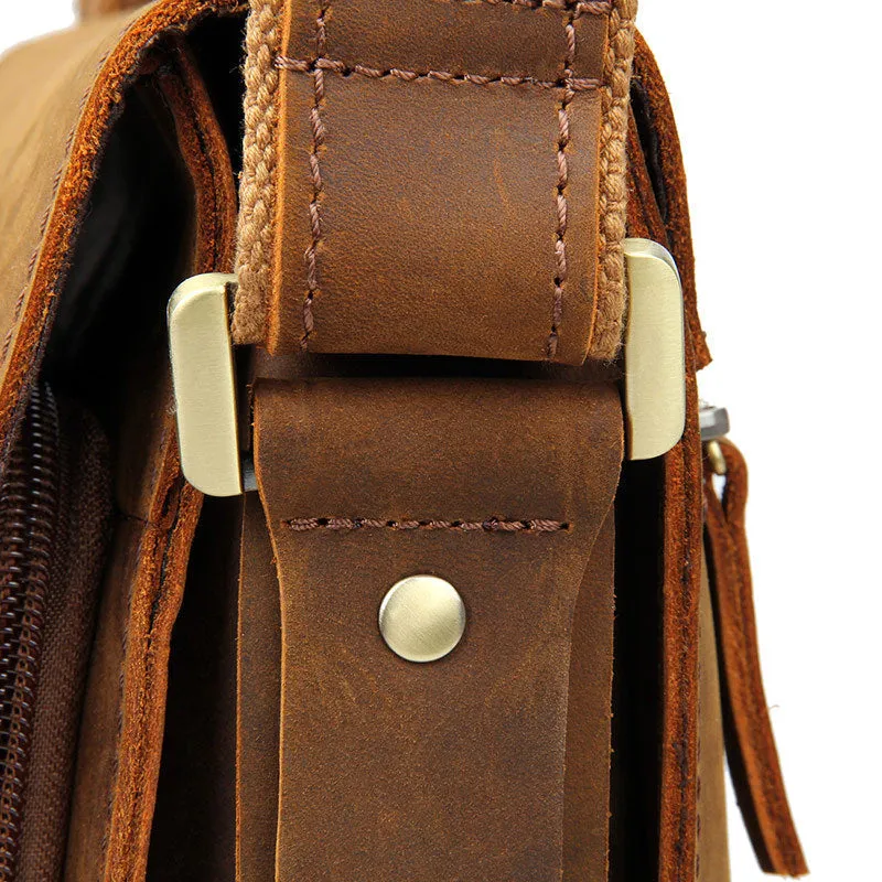 New Fashion Messenger Bags Vintage Leather Bags For Men Crazy Horse Leather Messenger Crossbody Side Shoulder Bag